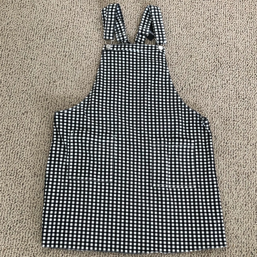checkered black and white overall dress